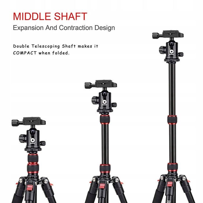 Алюмінієвий компактний штатив для подорожей BONFOTO B690A 2в1 з панорамною головкою 360° для DSLR