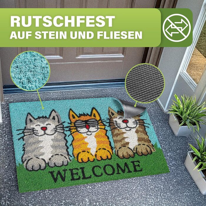 Килимок для домівок з кокосового волокна, 40x60 см - вологостійкий, міцний, для дому та вулиці (Welcome Cats)