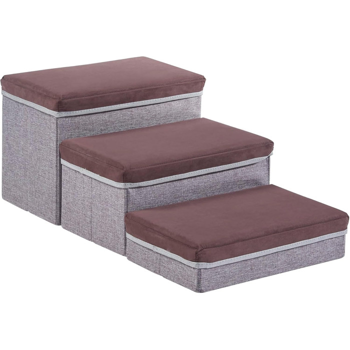 Сходинка для собак en.casa Vojens: 3-ступенева пандус для маленьких собак, котів, для ліжка та дивану, складна, 30 см висота, 75 x 40 x 30 см, коричневий/сірий