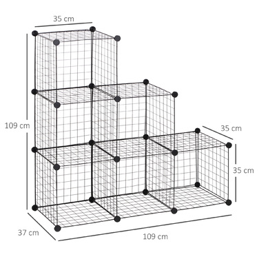 HOMCOM Shelf Unit, Storage System with 6 Cubes, DIY Wire Grid Cube Shelf, Tiered Shelf for Living Room, Bedroom, Black, 109 x 37 x 109 cm | Aosom