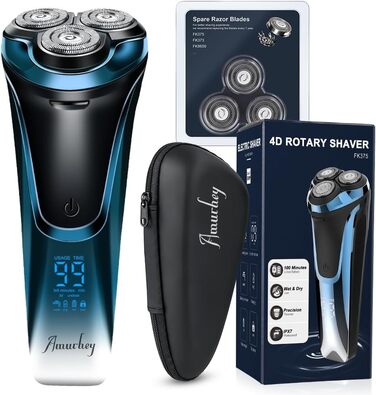 Електричний чоловічий голчастий бритва з 3 змінними насадками, для сухого та вологого гоління, з висувним тримером, LED дисплеєм, 99 хв роботи, у кейсі