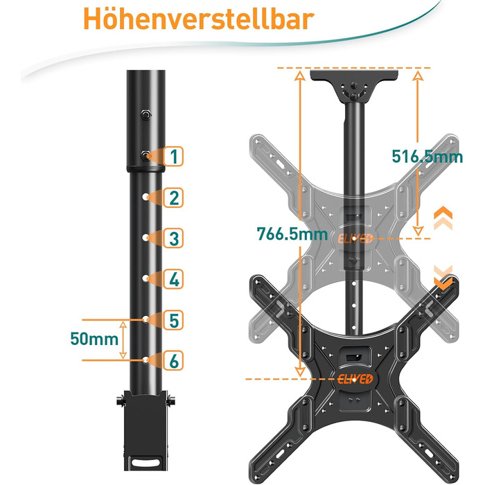 ELIVED Adjustable TV Wall Mount for 24-65 Inch Flat & Curved TVs - VESA 400x400, 45kg Capacity