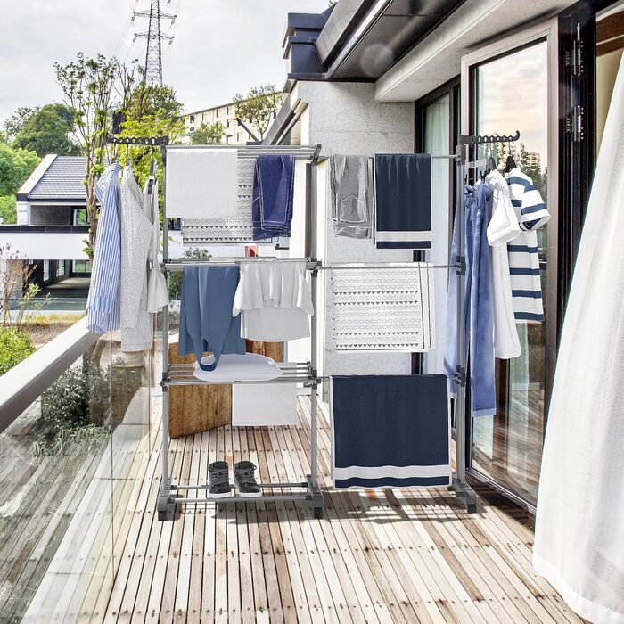 Розкладна сушилка для білизни Turm з 6 крил та 2 боковими крилами, сіра, S (розтяжна)