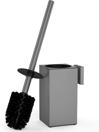 Набір для чищення унітазу з нержавіючої сталі 304, комплект з щіткою та тримачем для стіни, 2 насадки (сірий квадрат)