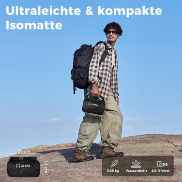 Каремат туристичний ATEPA ThermAir Ultraleicht - ізольований, 6R, R-значення 6.6, 7 камер, 11см товщини, блакитний