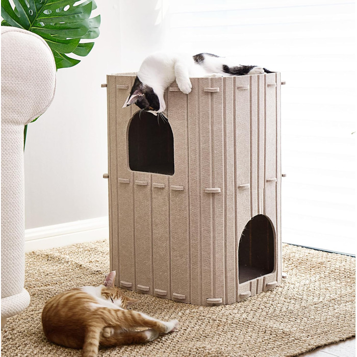 Cat Cave, Stable Cat Cave Made of High-Quality Felt, 3-Layer Indoor Cat House, Cat Cave for Sleeping, Playing and Hiding, Felt Cave Beige, 45 x 37 x 60cm, Large