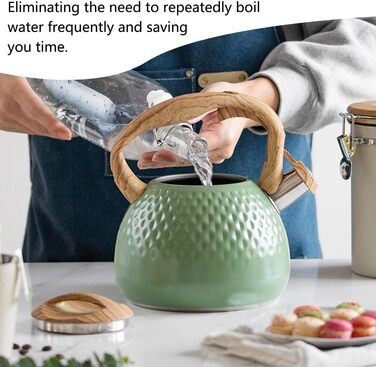 Чайник-свисток з нержавіючої сталі 3L, чайник-свисток, сучасний чайник Induktion, велика ємність для чаю та кави, підходить для всіх типів плит (зелений)