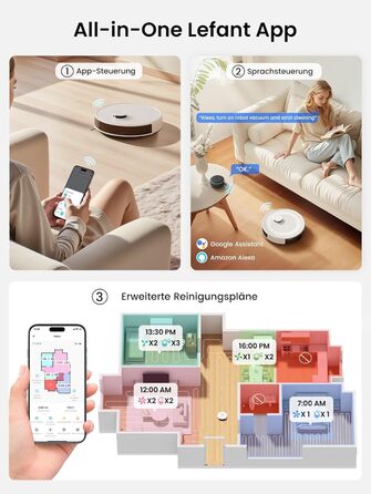 Робот-пилосос LEFANT M2Plus з функцією миття, 6000Pa, LiDAR-навігація, самоочищення, для видалення шерсті тварин, білий