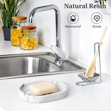 Підставка для мила Luxspire з кераміки, антиковзаюча, білий мармур, для ванної кімнати, душу та кухні