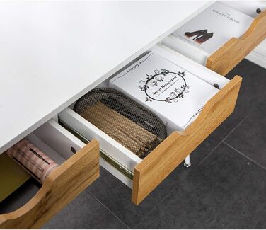 Soges Metal and E1 Wood Desk with 3 Drawers - 110x50x78cm White Office Writing Table for Storage