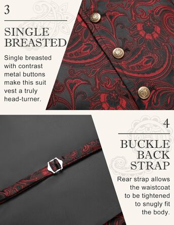 COOFANDY Жилет чоловічий з візерунком пає, вікторіанський, готичний, стимпанк, формальний, смокінг з гострим лаплями, колір вишневий M