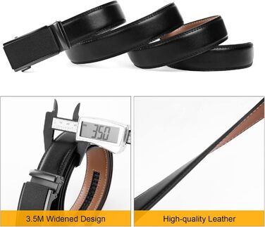 Чоловічий шкіряний ремінь Flintronic з автоматичною пряжкою, ширина 3.5 см, довжина 130 см, з лінійкою та брелоком, чорний