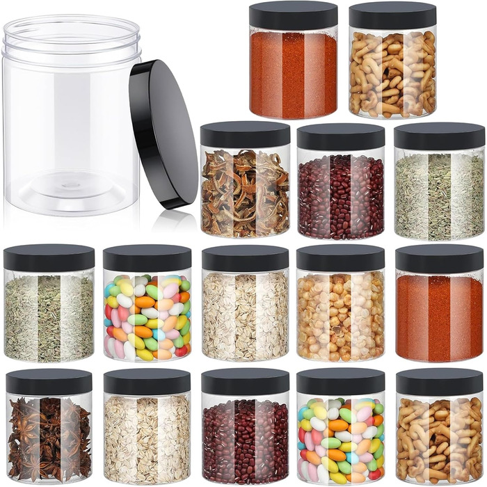Набір контейнерів для зберігання 16 шт. по 500 мл з кришкою, BPA-Free, прозорі пластикові контейнери для продуктів та солодощів
