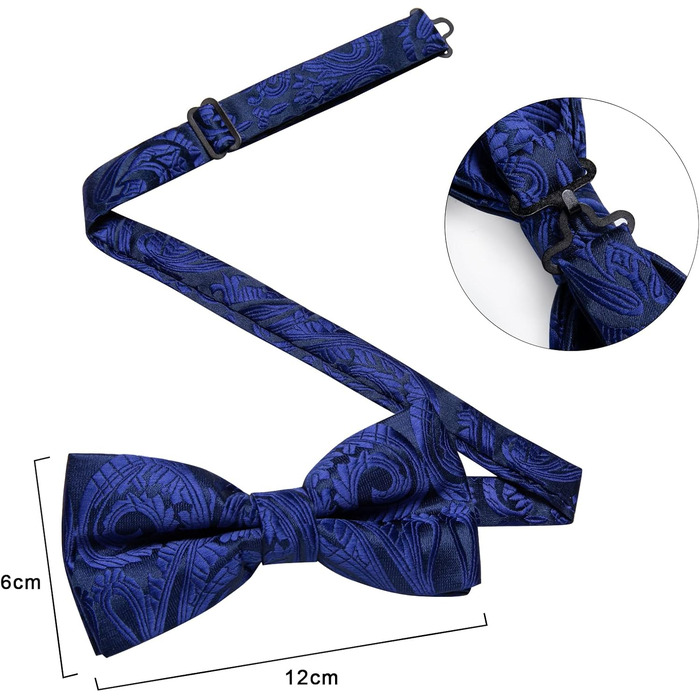 Метелик чоловічий DiBanGu Seide Paisley синій (королівський) з нагрудною хустинкою, шпилькою, запонками, готовий до весілля, вечірки, випускного