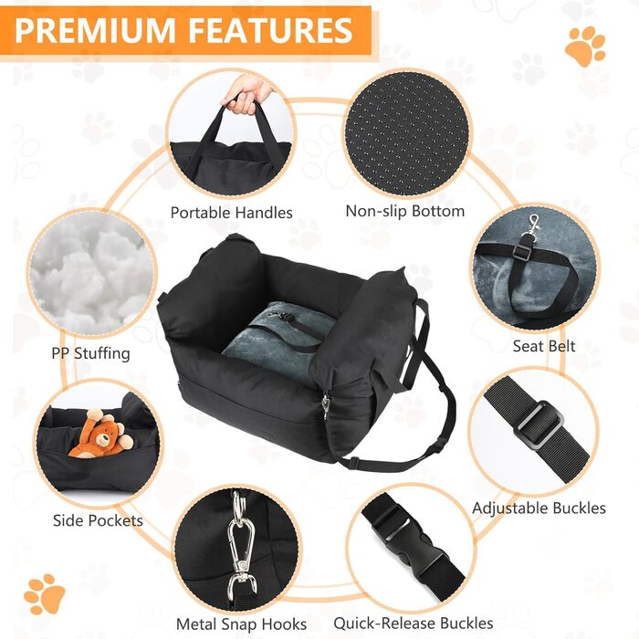 Зручний автокрісло для собак, неслизьке, 2-в-1, з кріпленням, знімний килимок