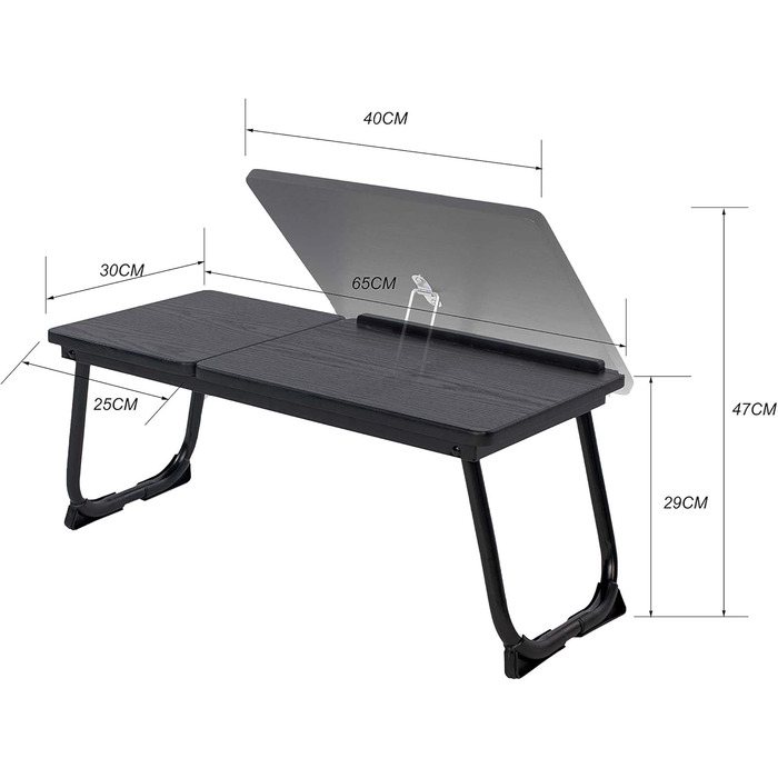 Зручний столик-трансформер для ліжка та дивану: регульована висота, складні ніжки, для ноутбука, їжі, читання. Білий/Чорний