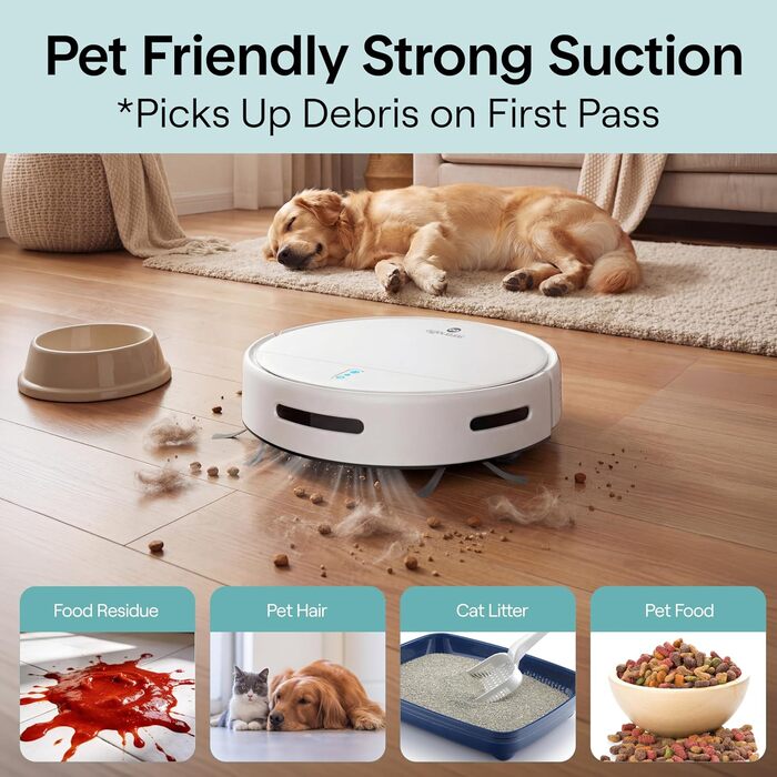 Робот-пилосос SereneLife з функцією миття підлоги, 3-в-1, з керуванням через додаток, для тварин та килимів, 700Pa