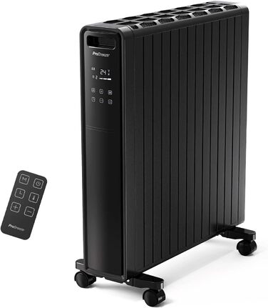 Електричний радіатор Pro Breeze 2000W з таймером, пультом дистанційного керування та термостатом | Економія енергії, 3 режими нагріву, без оливи, чорний