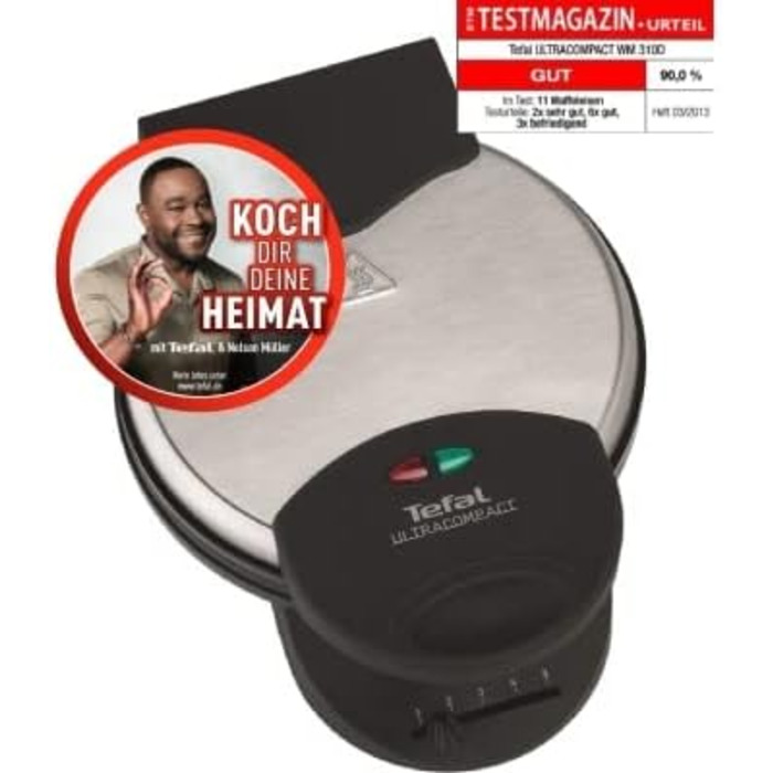 Tefal Heart Waffle Maker WM310D | Makes waffles in heart shape | Variable temperature control for desired browning | Non-stick plates | Batter collection tray | Black | 1000 W