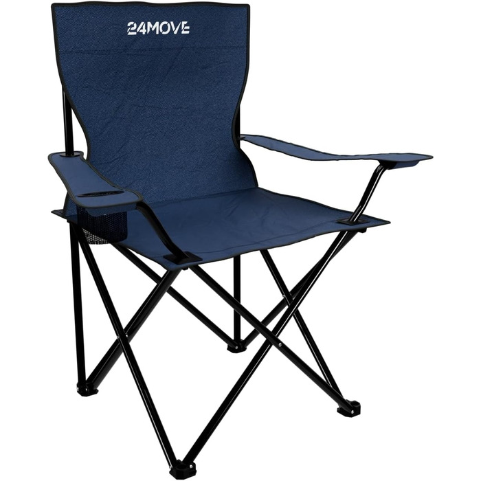 Складний стілець 24MOVE® блакитний для кемпінгу, риболовлі з підсклянником - садовий, розкладний стілець для відпочинку, поліестер, для вулиці та дому