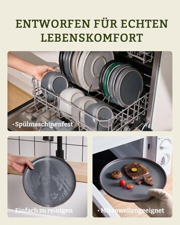 Набір посуду Mercury, 12 предметів: тарілки, супові миски, десертні тарілки, для 4 осіб, з каменю, мікрохвильова піч та посудомийна машина, сірий колір