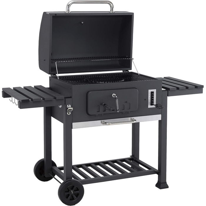 Tepro charcoal grill with 2 sturdy carrying handles, easy-to-open lid including thermometer and ash catcher, dimensions approx. 67.5 x 43.3 x 45 cm, Black (Toronto XXL New)