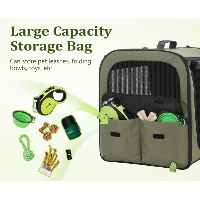 Транспортна переноска для собак Pecute: стабільна, складана, дихаюча, з ролетним вікном, 61 x 52 x 45 см (темно-зелений)