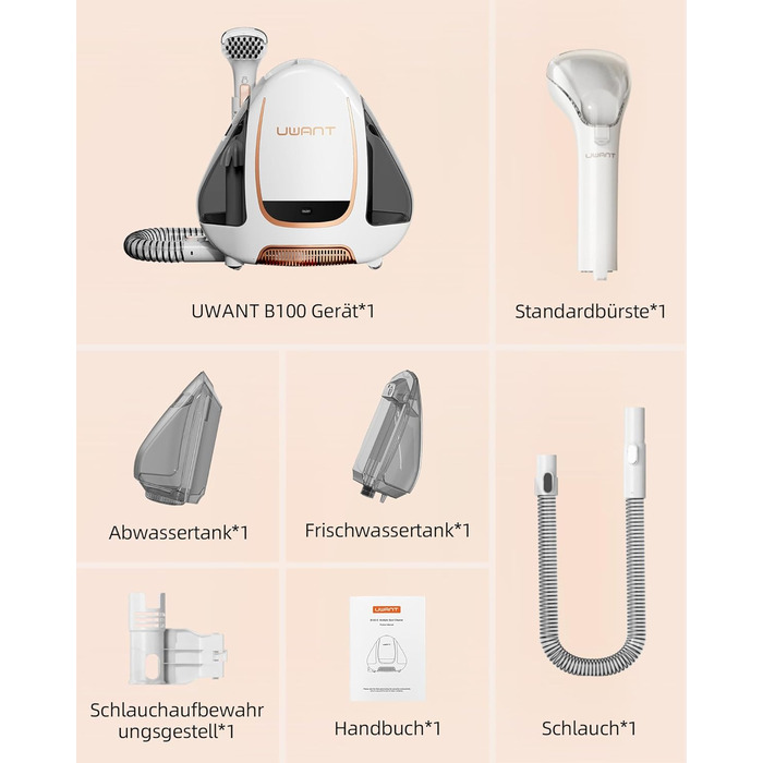 UWANT Теперішній пилосос для миття килимів, для диванів, килимів, м'яких меблів, мокрий/сухий пилосос з потужною потужністю всмоктування 12000Pa, 60dB, B100-s