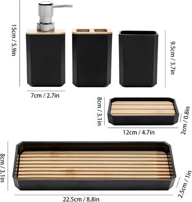 Набір аксесуарів для ванної кімнати Volumoon 5 шт. з бамбука: миловарка, стаканчик для зубної щітки, миловарка, мильниця, чорний. Декоративні аксесуари для ванної та умивальника.