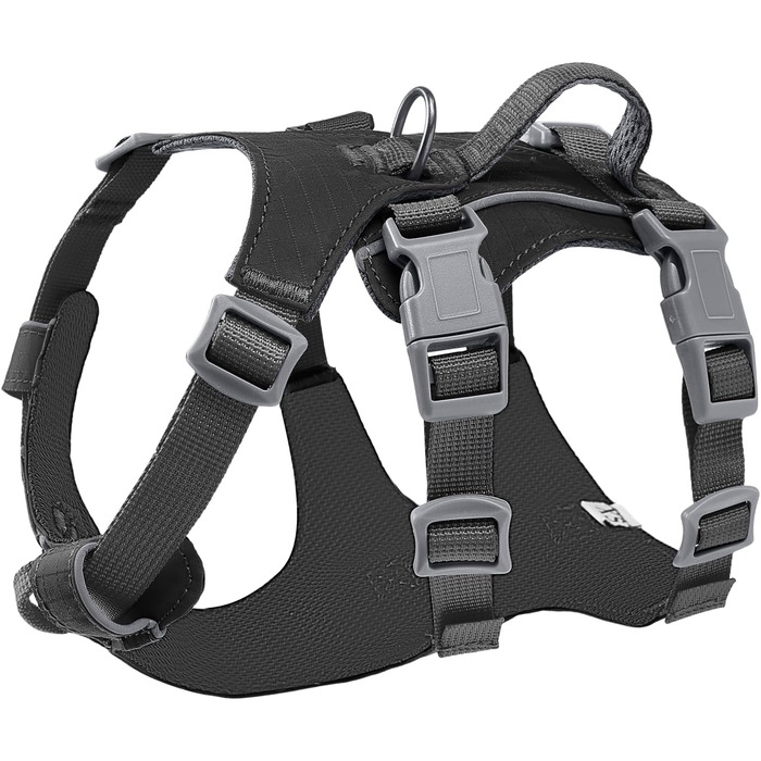 Шлейка для собак маленьких та середніх порід, легка та дихаюча, не тягне, з ручкою, світловідбиваюча, нейлон, з переднім кріпленням, для прогулянок та повсякденного використання, чорна, розмір S