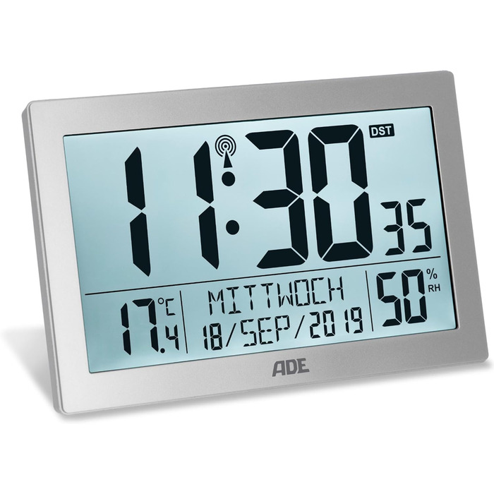 Digital Radio Clock with Large XL Display | Calendar | with Temperature Display & Hygrometer | Wall Clock | Radio Alarm Clock with 2 Alarm Times and Snooze Function | Silver