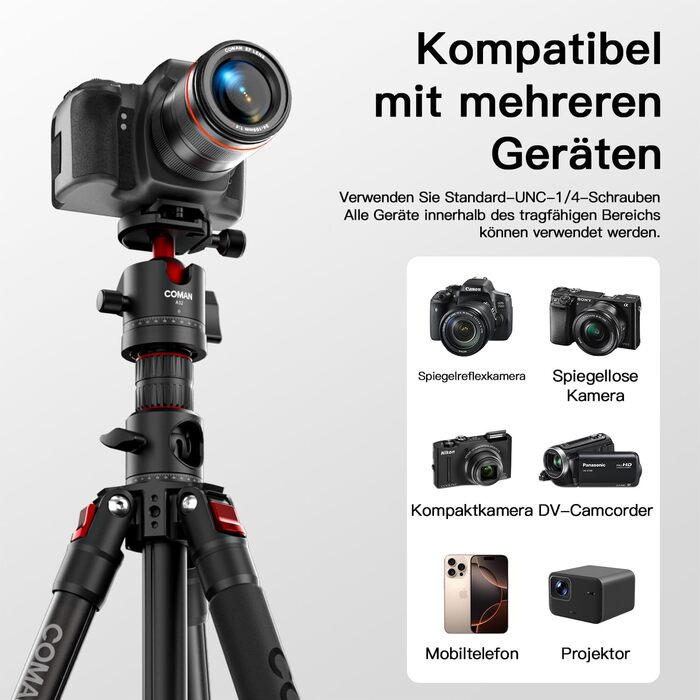 Штатив для камери COMAN KX3939Mini (A32) 181 см з гідравлічною головкою, швидкозмінною платформою та знімними ніжками для DSLR, відеокамер та відошукачів