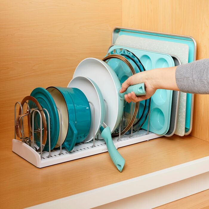 YouCopia StoreMore Expandable Pan Lid Organizer Rack, Adjustable for Pot Lids and Pans, 31.8 in - 55.9 in Wide, White