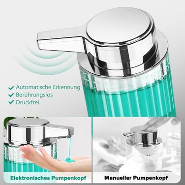 Phneems Automatic Soap Dispenser Glass Electric Soap Dispenser With Sensor 3 Adjustable Levels Soap Dispenser Automatic Dish Soap Dispenser USB Charging IPX5 Waterproof FOR Bathroom Kitchen Gel