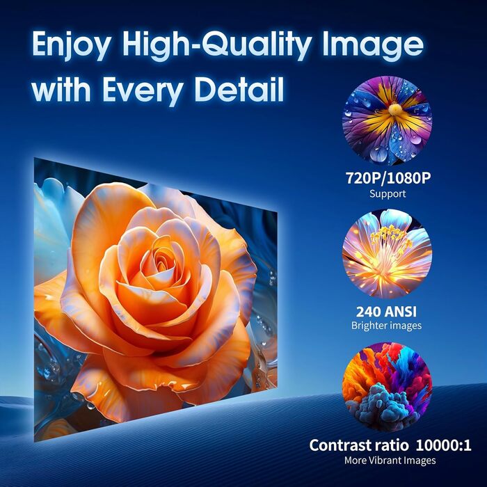 Портативний проєктор Mini Beamer 4K FHD 1080P з підтримкою WiFi та Bluetooth, Android/iOS, для домашнього кінотеатру