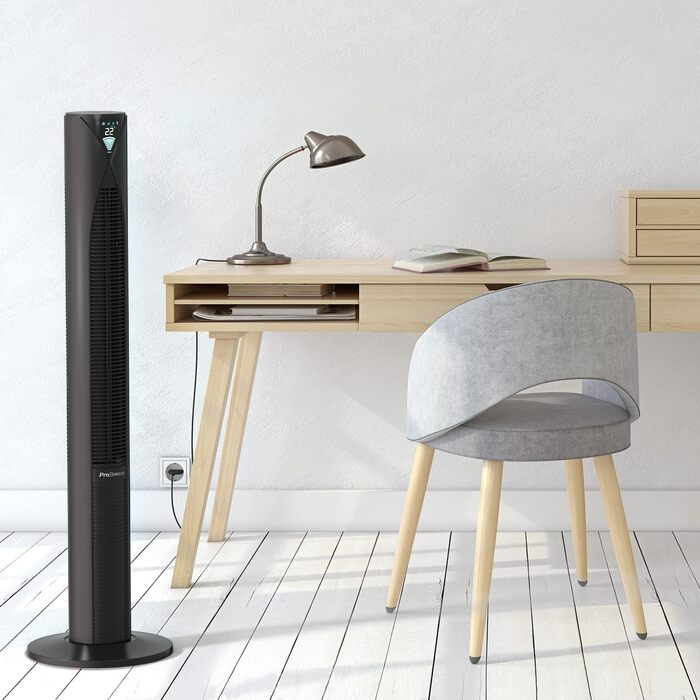 Турбовентилятор Pro Breeze з пультом керування, 70° осциляція, 3 режими, таймер 14 годин, 45W, 117см, 4 режими, режим сну - чорний