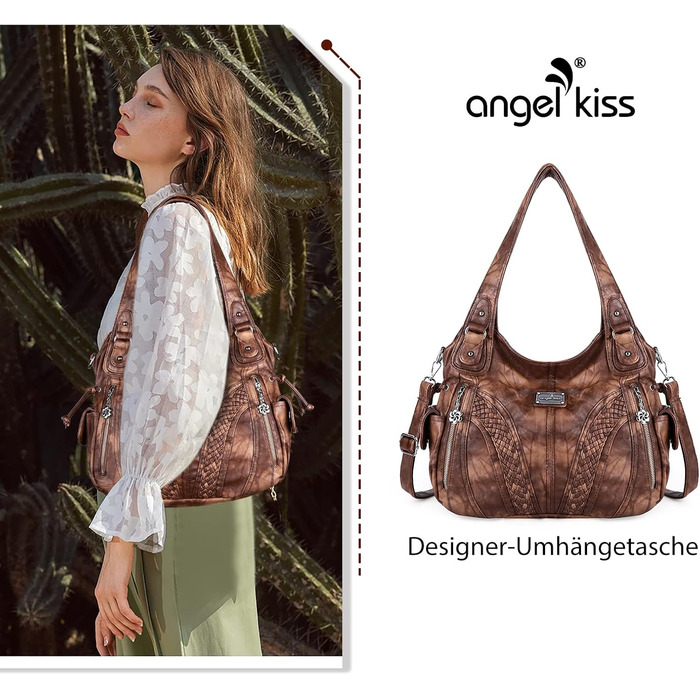 Сумка жіноча AngelKiss через плече, водонепроникна PU шкіра, коричнева. Багатофункціональна сумка-месенджер з кишенями на блискавці