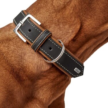 Нашийник для собак HUNTER PORTO, шкіряний, чорний/cognac, 30 см, ручної роботи