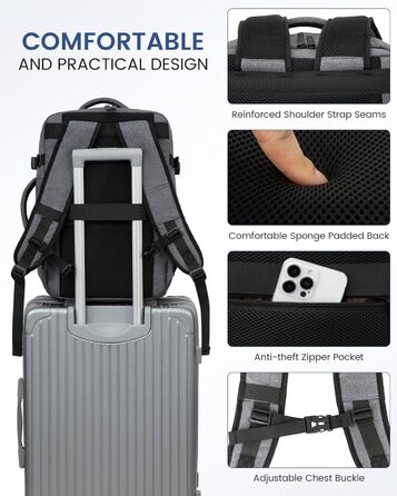 Рюкзак LOVEVOOK для ручної поклажі 45x36x20 см, 30L, сірий - для ноутбука 15.6