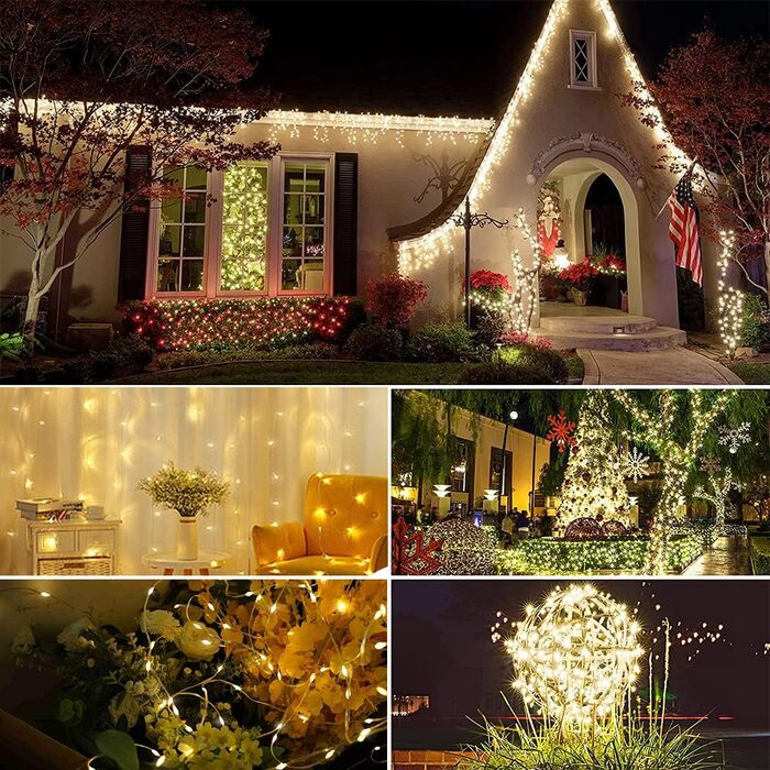 Ланцюжок LED-ліхтарів 220 LED, 25 м, 8 режимів, вологостійкий, з пультом, для декору кімнати, балкона, вечірки, Різдва (тепле біле світло), мідний дріт, PVC