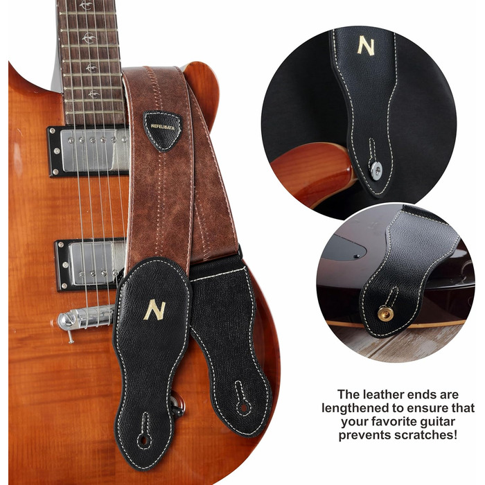 Гітарний ремінь Nefelibata з кишенею для медіатора, 2.3 дюйма, веганська шкіра, стиль Porter, 60-ті, вестерн, вінтаж, регульований від 42' до 66'