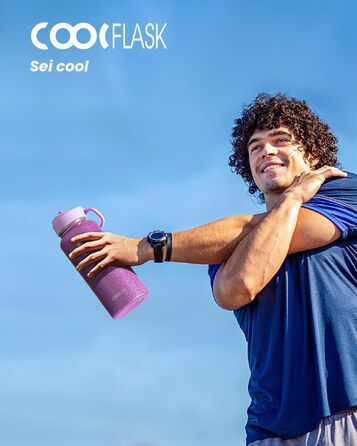 Термофляга Coolflask 946 мл з трубою та 3 кришками, вакуумна пляшка для води з нержавіючої сталі для спорту та подорожей, Glitter Pink
