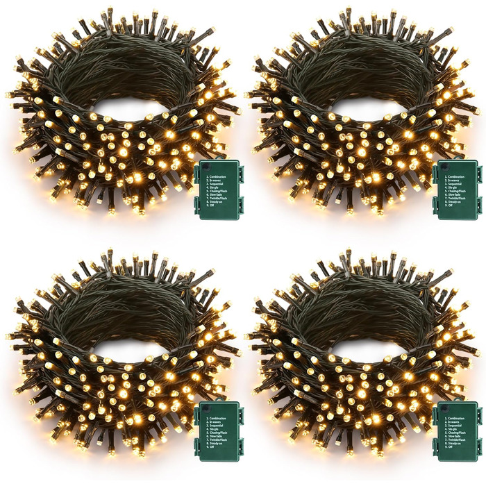 Льоново-гірлянда Joomer на Різдво, 20 метрів, 200 LED, для вулиці, на батарейках, з таймером, 8 режимів, для ялинки, балкона, кімнати, вечірки, весілля, фестивалю, тепле біле світло, вологостійка прикраса