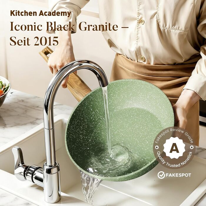 Набір гранітних каструль та сковорідок Kitchen Academy для індукційних плит, 30 предметів, зелений