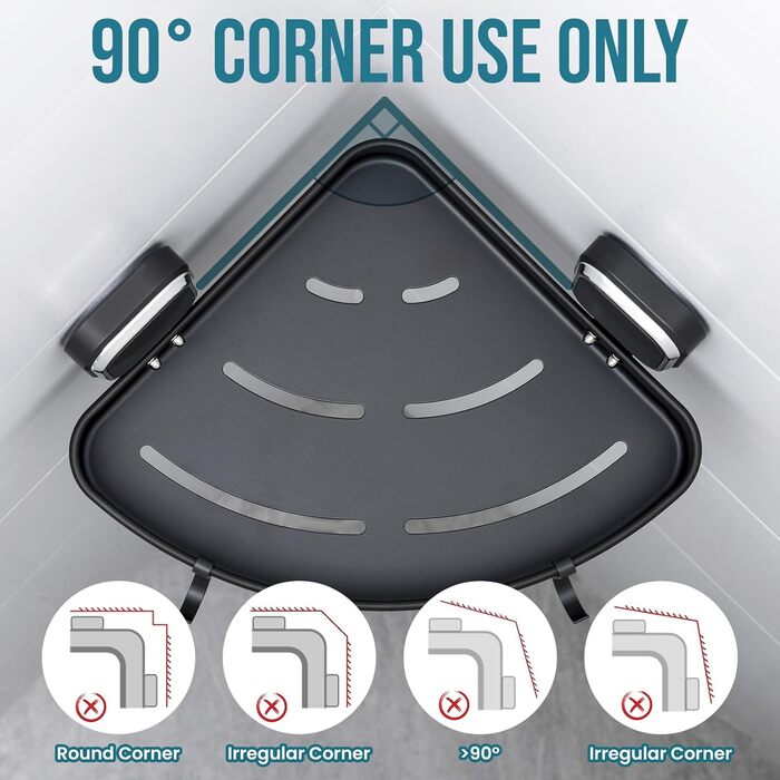 Поличка для душу TAILI без свердління, регульована, набір 2 шт., аксесуари для душу з гачками, нержавіюча сталь, чорний, органайзер для кухні, ванної кімнати, сріблястий