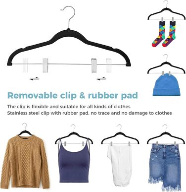 Плечики для одягу VECELO Premium з металевими кліпсами, антиковзаючі, економні, набір 20 шт. (для жінок та чоловіків)