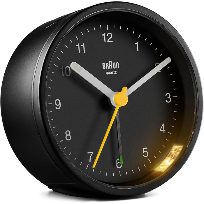 Braun Classic Analog Alarm Clock with Snooze Function and Light, Silent Quartz Movement, Crescendo Alarm in Black, Model BC12B