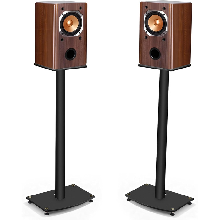 Підставка для акустики 65-85 см, регульована по висоті, дерев'яні підставки для сателітної акустики 4-10 дюймів, 20 кг вантажопідйомність, набір 2 шт. (Чорний - Метал)