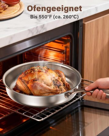 Сковорода Edelstal 28 см з титановим покриттям, індукційна, нержавіюча сталь 18/10, з рожево-золотистою ручкою (без PTFE, PFAS, PFOA) для всіх типів плит