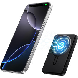 Power Bank 12000mAh з MagSafe, Магнітний Пауербанк Швидка Зарядка QC4.0 22,5W PD20W USB-C, Бездротовий Акумулятор для iPhone 16/15/14/13/12, Чорний